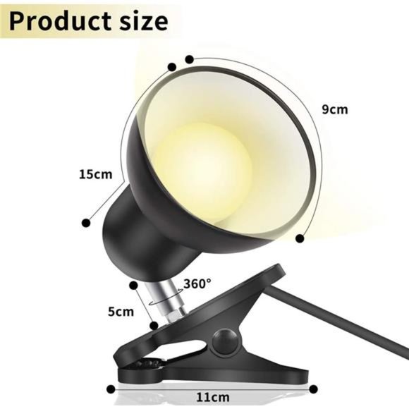 Clip lamp,360° Rotation Clip on Lamp Portable Book Reading Light,Clamp on Desk - Picture 6 of 7